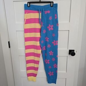 Influencer Custom Knit Joggers Vibrant Floral and Stripes. Small.